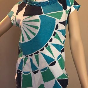 Anthropologie short sleeve multi colored print tee